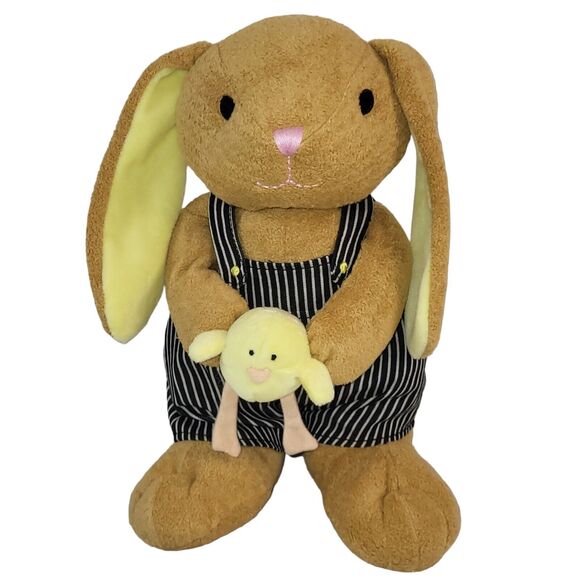 Animal Adventure Bunny Rabbit Holding Baby Chick Plush Overalls 2014 12" - Picture 1 of 10